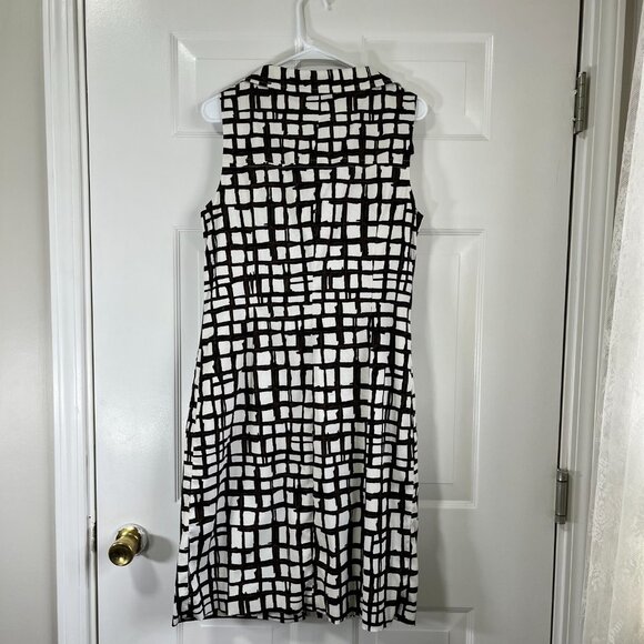 Talbots Size 12 Corduroy Stretch Button Down Front Midi Dress Geometric White - Picture 3 of 8